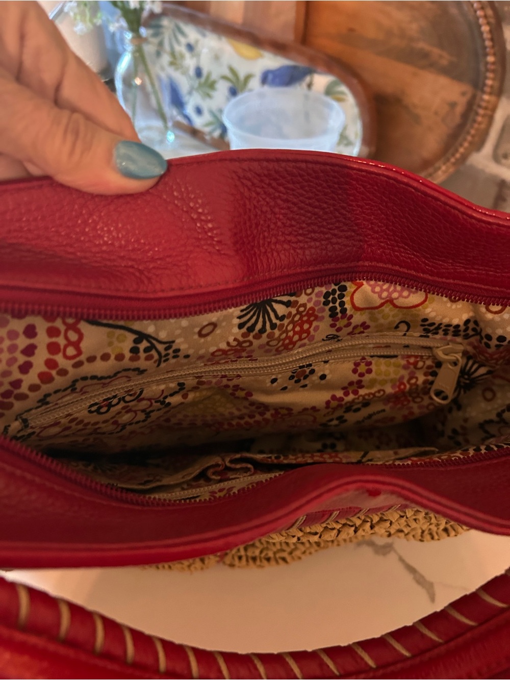 Vintage - Brighton Red-Trim Leather Woven Shoulder Bag - Picture 9 of 16